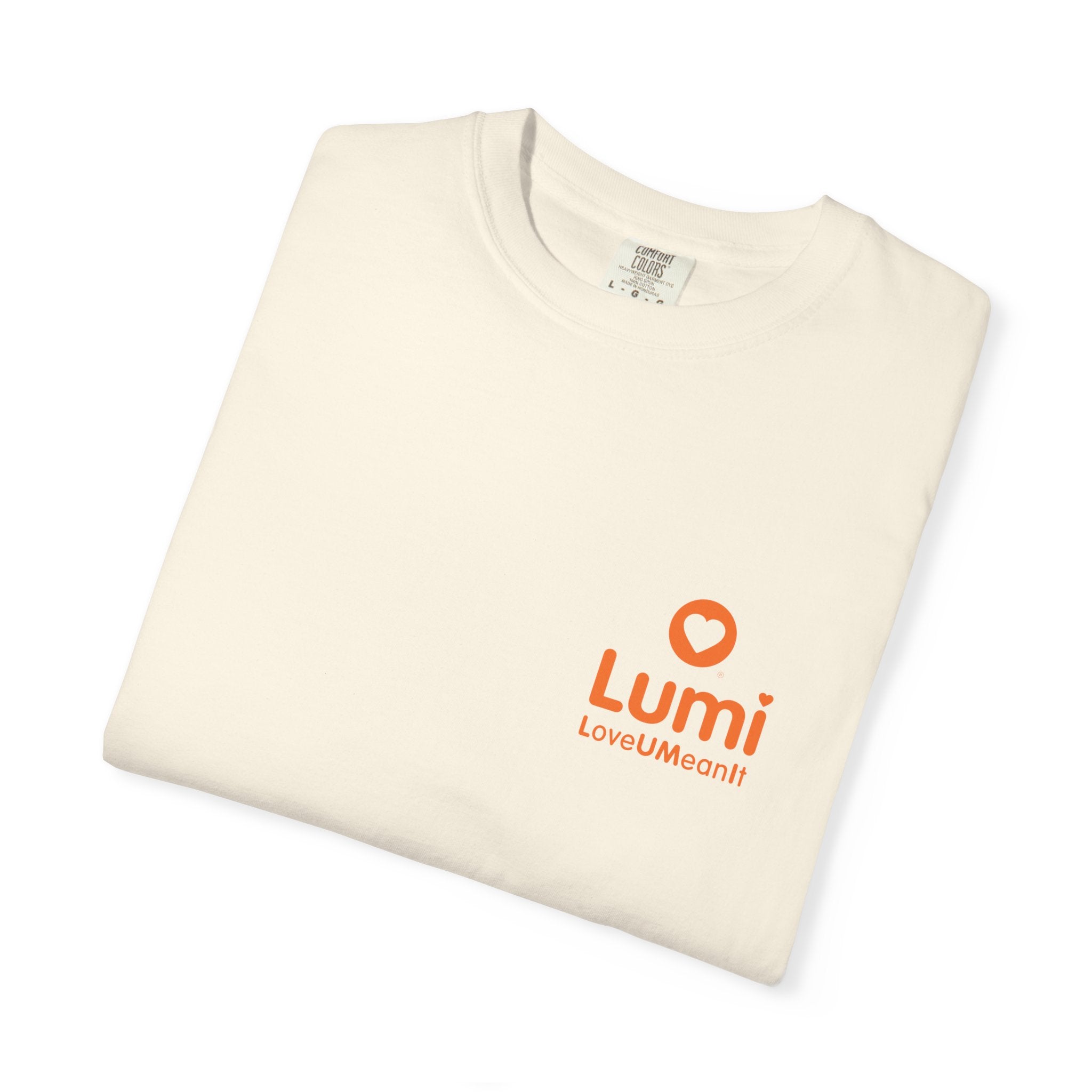 Lumi logo T-shirt | Small orange heart logo tee
