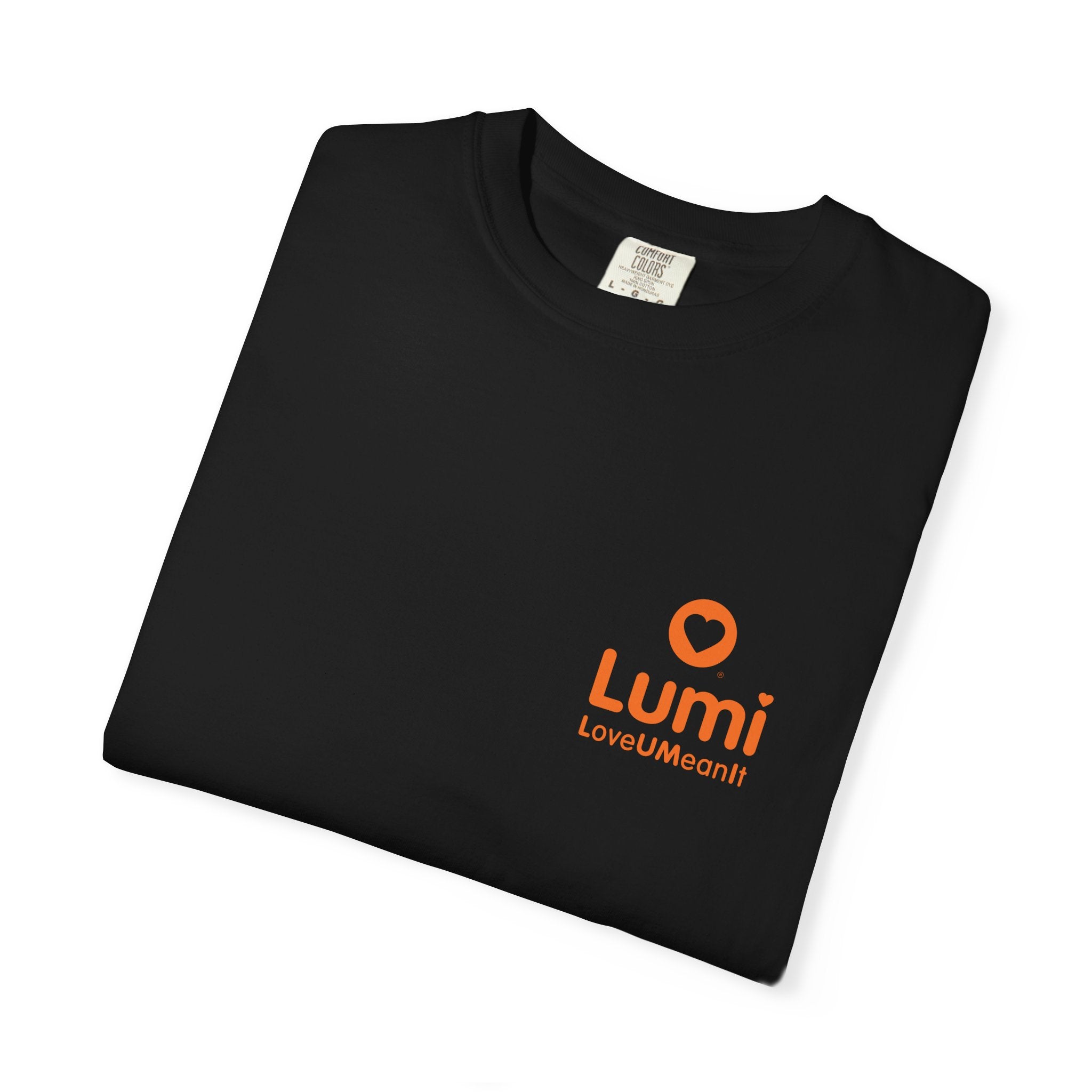 Lumi logo T-shirt | Small orange heart logo tee