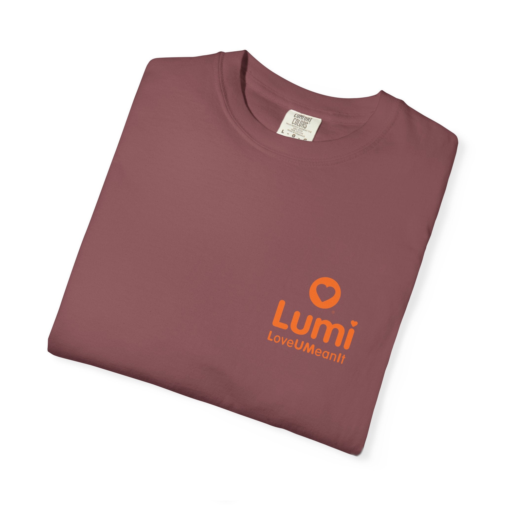 Lumi logo T-shirt | Small orange heart logo tee