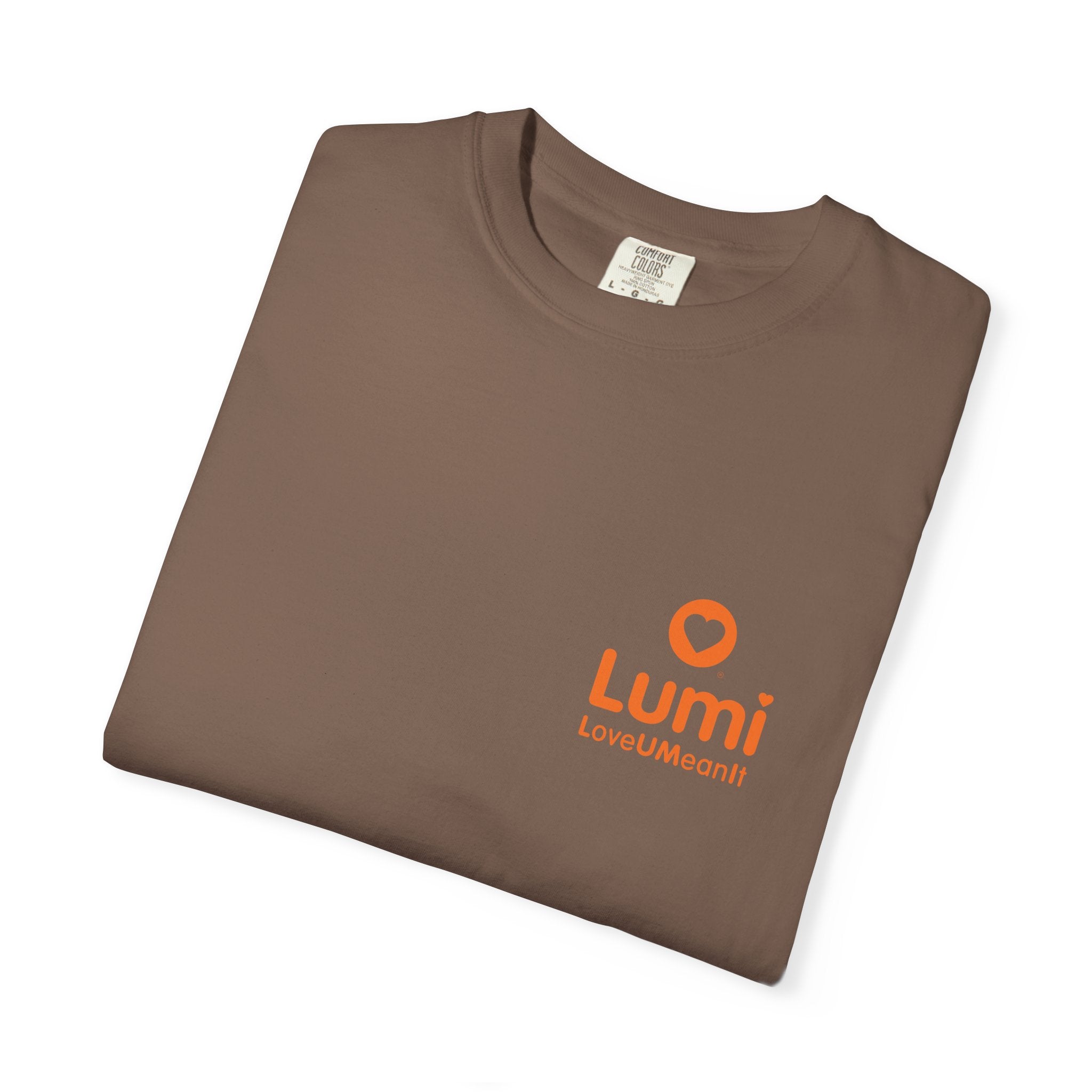 Lumi logo T-shirt | Small orange heart logo tee