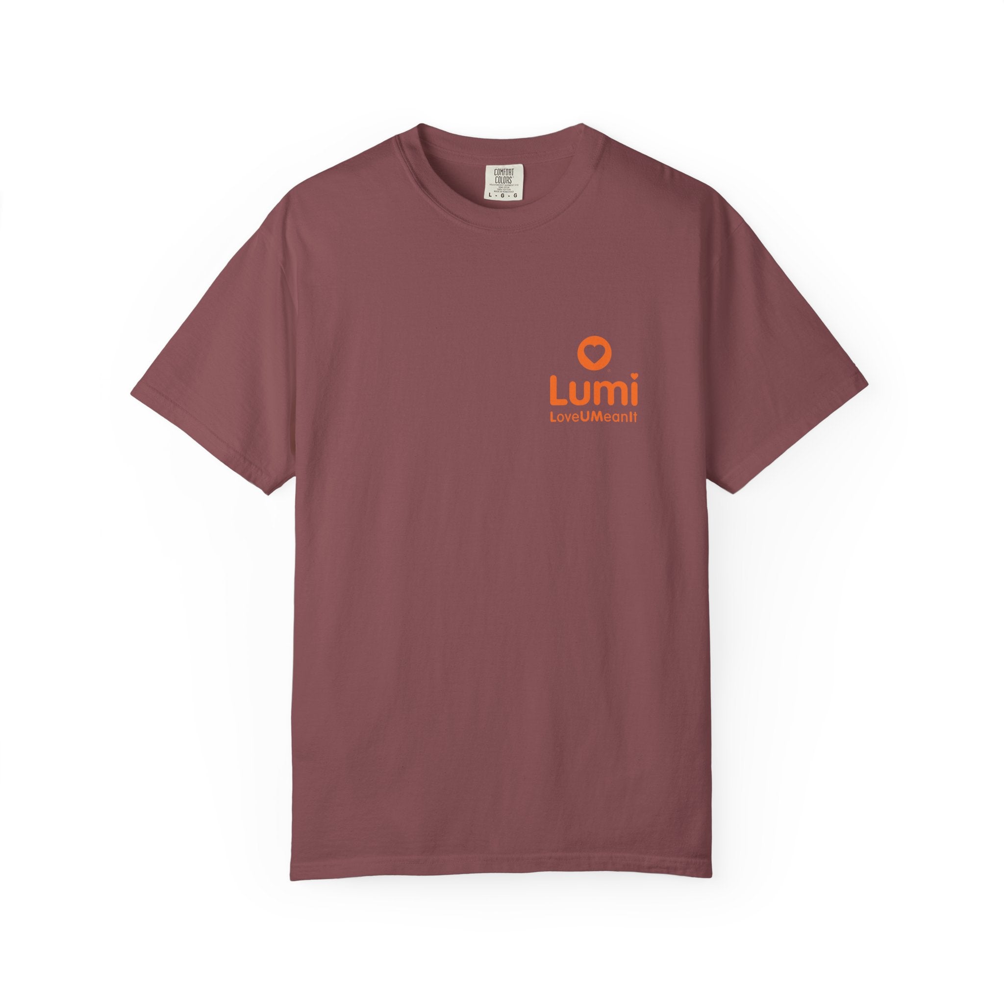 Lumi logo T-shirt | Small orange heart logo tee