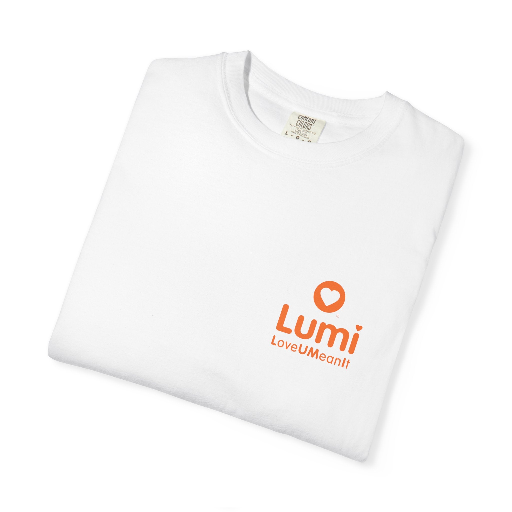 Lumi logo T-shirt | Small orange heart logo tee
