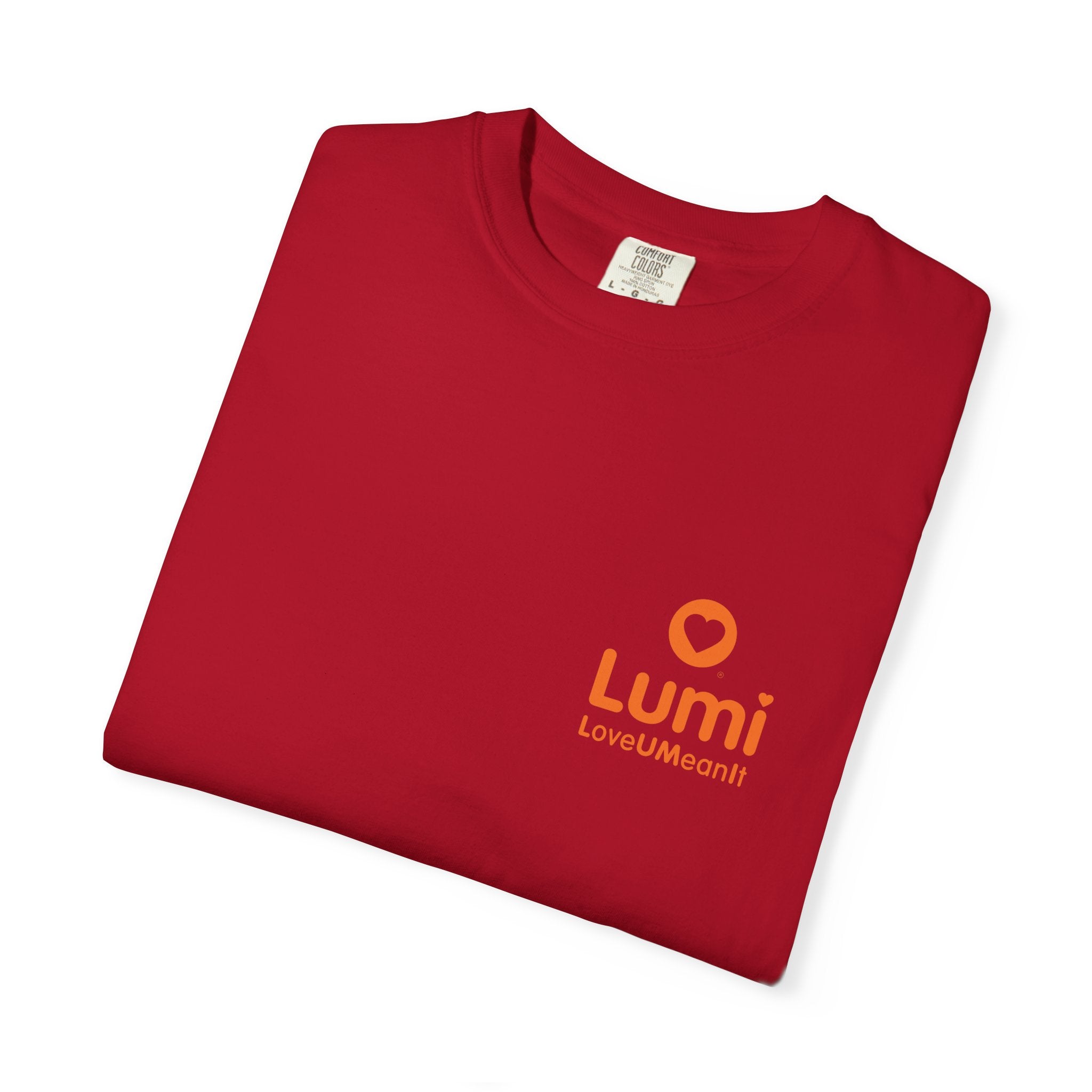 Lumi logo T-shirt | Small orange heart logo tee