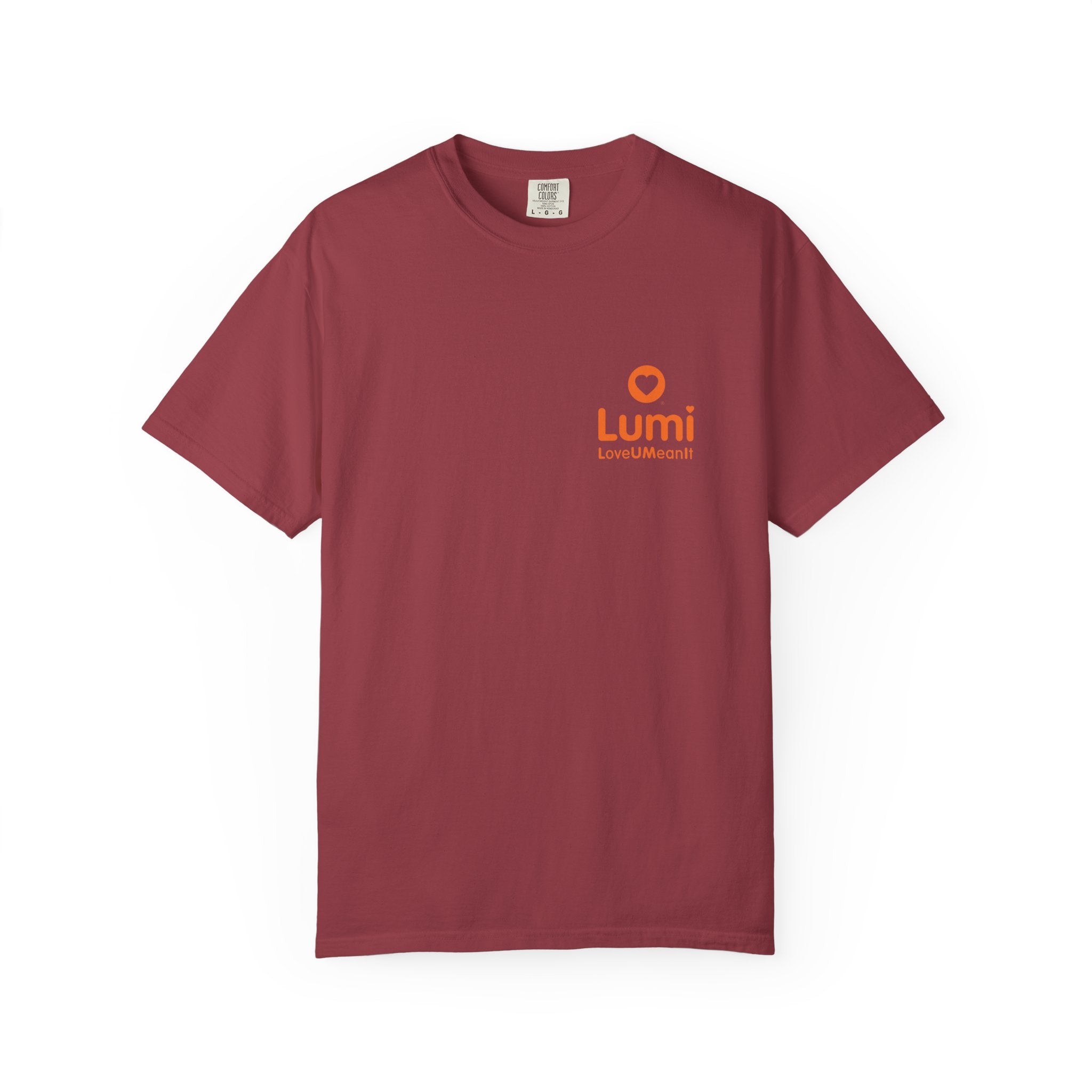 Lumi logo T-shirt | Small orange heart logo tee